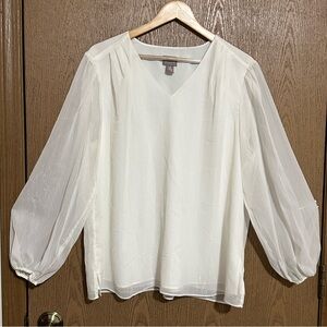 Chico’s White Sheer Blouse Size 3 - XL | V-Neck Balloon Sleeve Lightweight Top